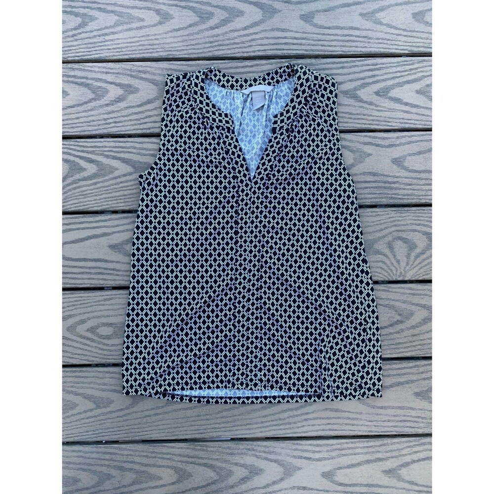 H&M extra small geometric print work blouse tank top career wear black grey